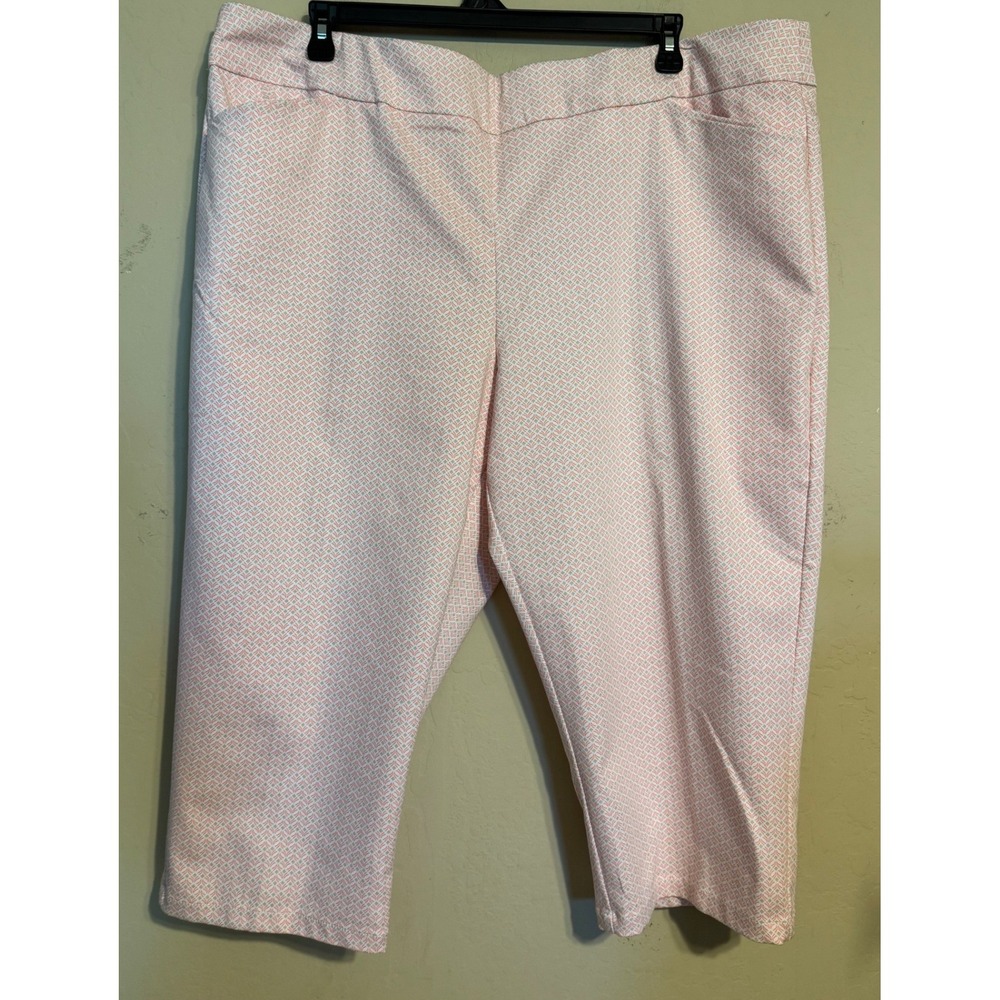 Croft & Barrow Capri Pants Women 24W Pink Geometric Effortless Stretch NEW